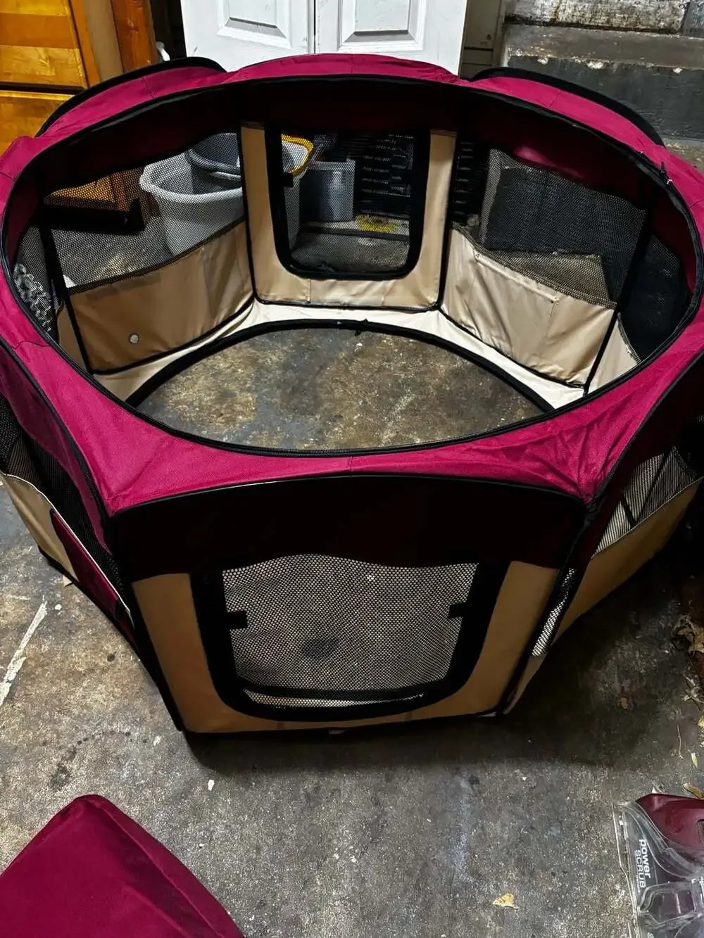 EliteField 2-Door Soft-Sided Dog & Cat Playpen, Maroon & Beige, 62 x 62 x 30-in